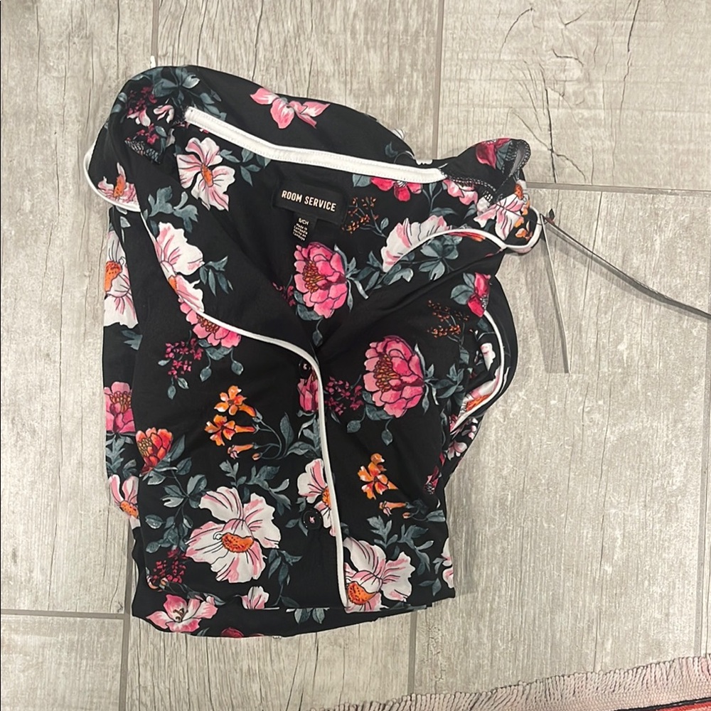 Floral Black Robe with Pink and Orange Accents